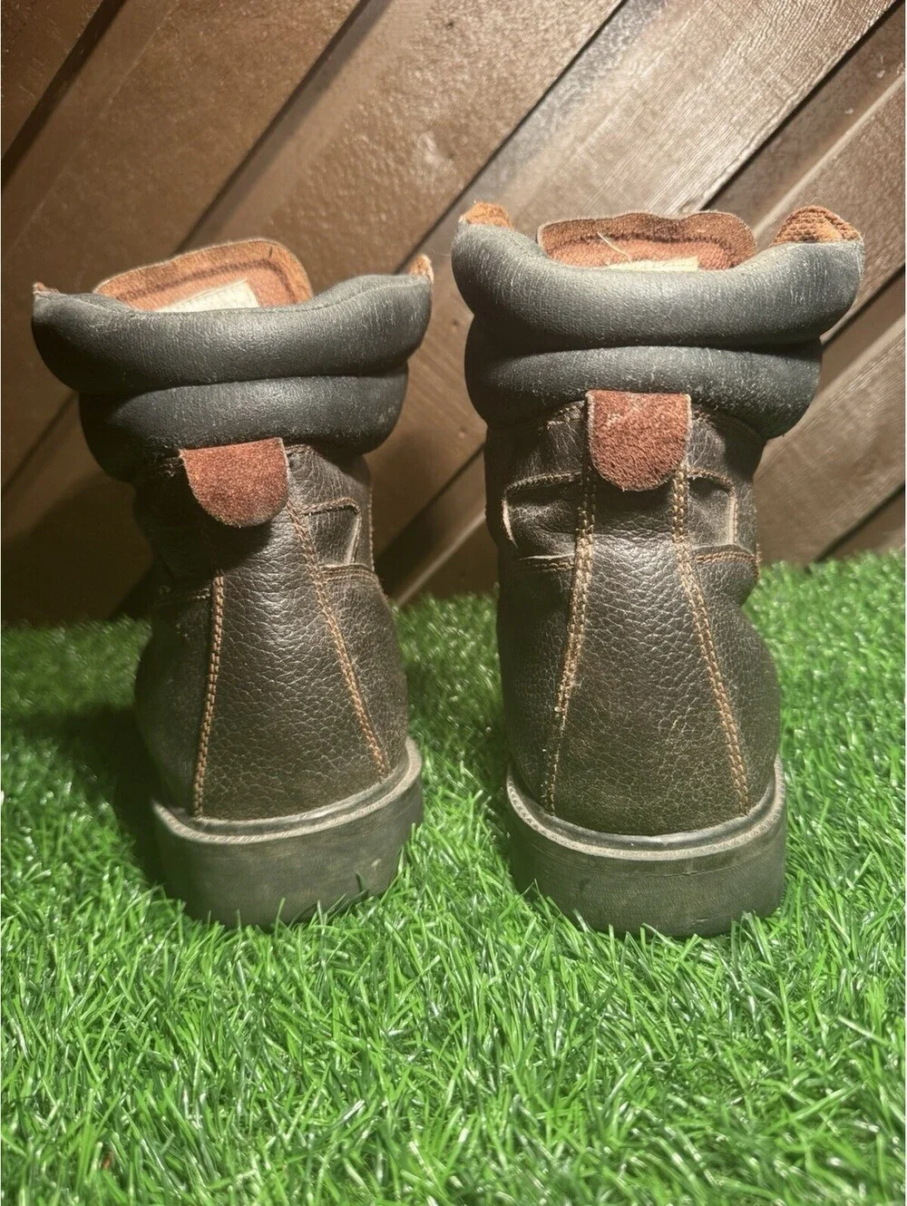 Vintage Sears Roebucks Work Boots Mens 10 D Leather Brown Lug Sole Style 86909